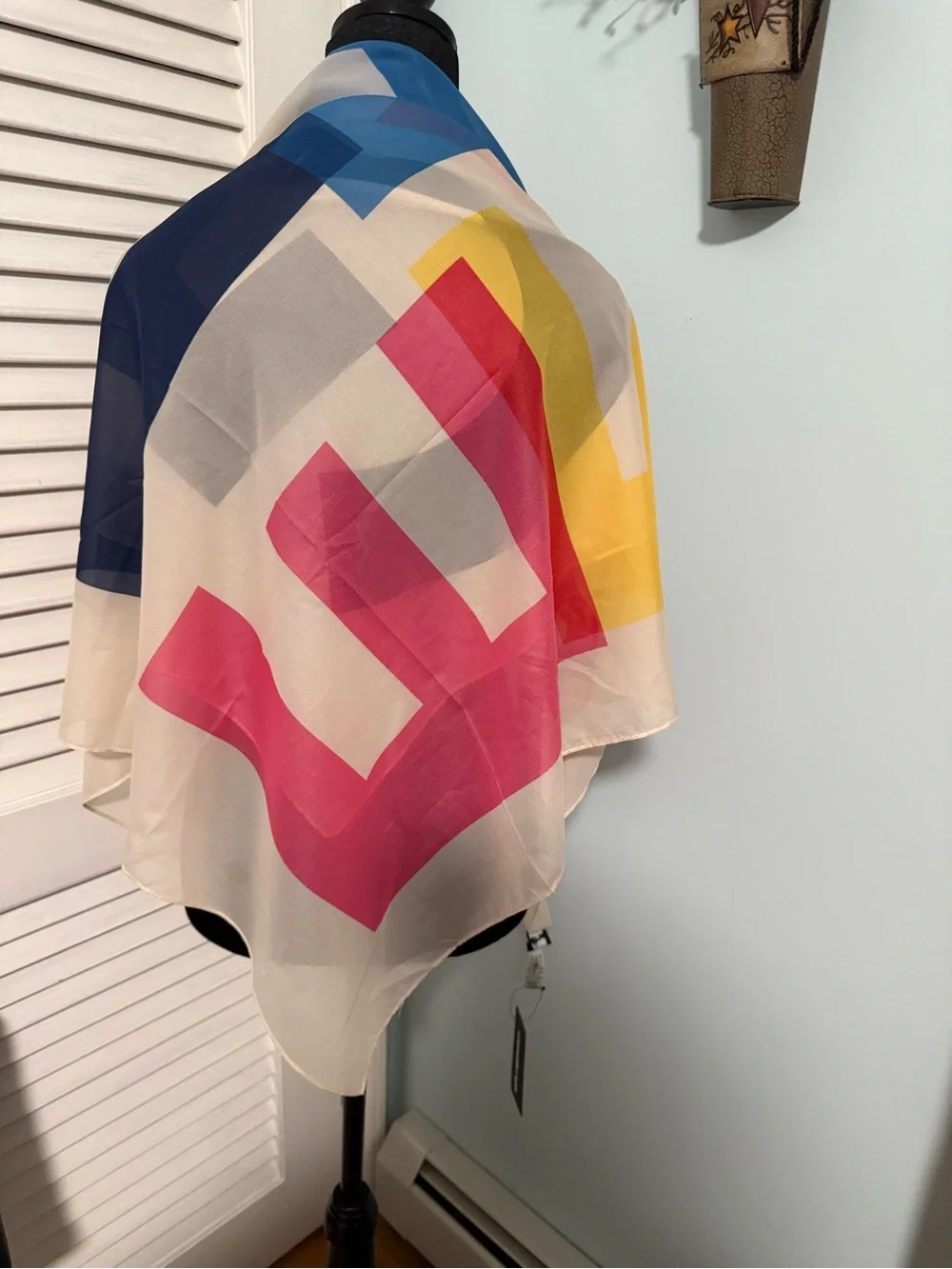 Karl Lagerfeld Cream Scarf with Red and Blue Accents and Karl Signature!